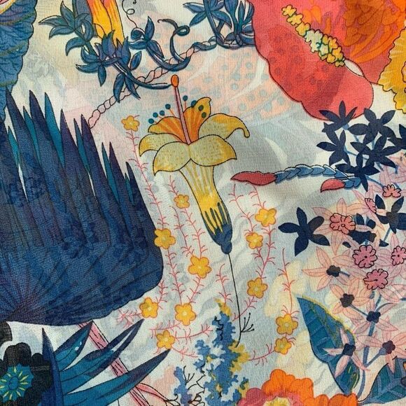 Kimono Swim Coverup Sheer Colorful White Blue Floral Print Open Front Small - Picture 8 of 10